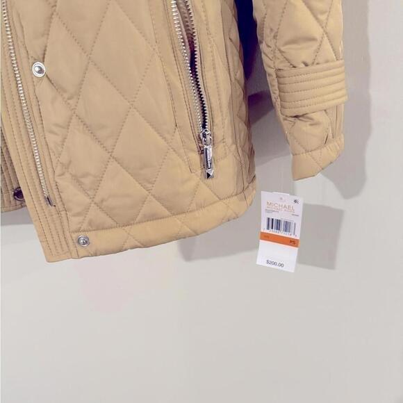 MICHAEL KORS Women Petite Quilted Hooded Anorak Coat Belted Jacket camel… - Picture 5 of 7
